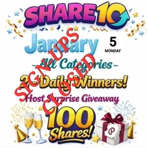 SHARE 10 Giveaway 100 Shares Host Surprise 1-05-26 Monday All categories Share10